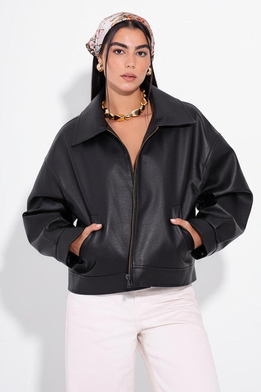 Leather Solid Jacket – Black