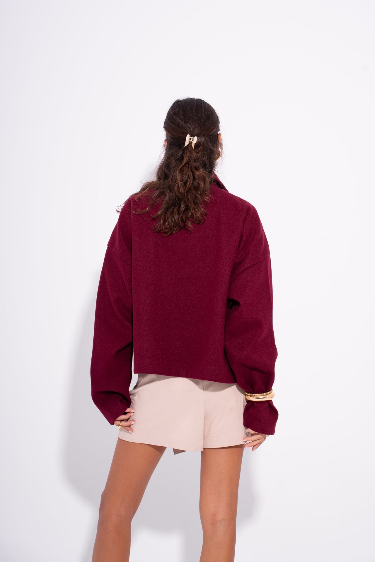 Wool Buttoned Short Coat – Burgundy
