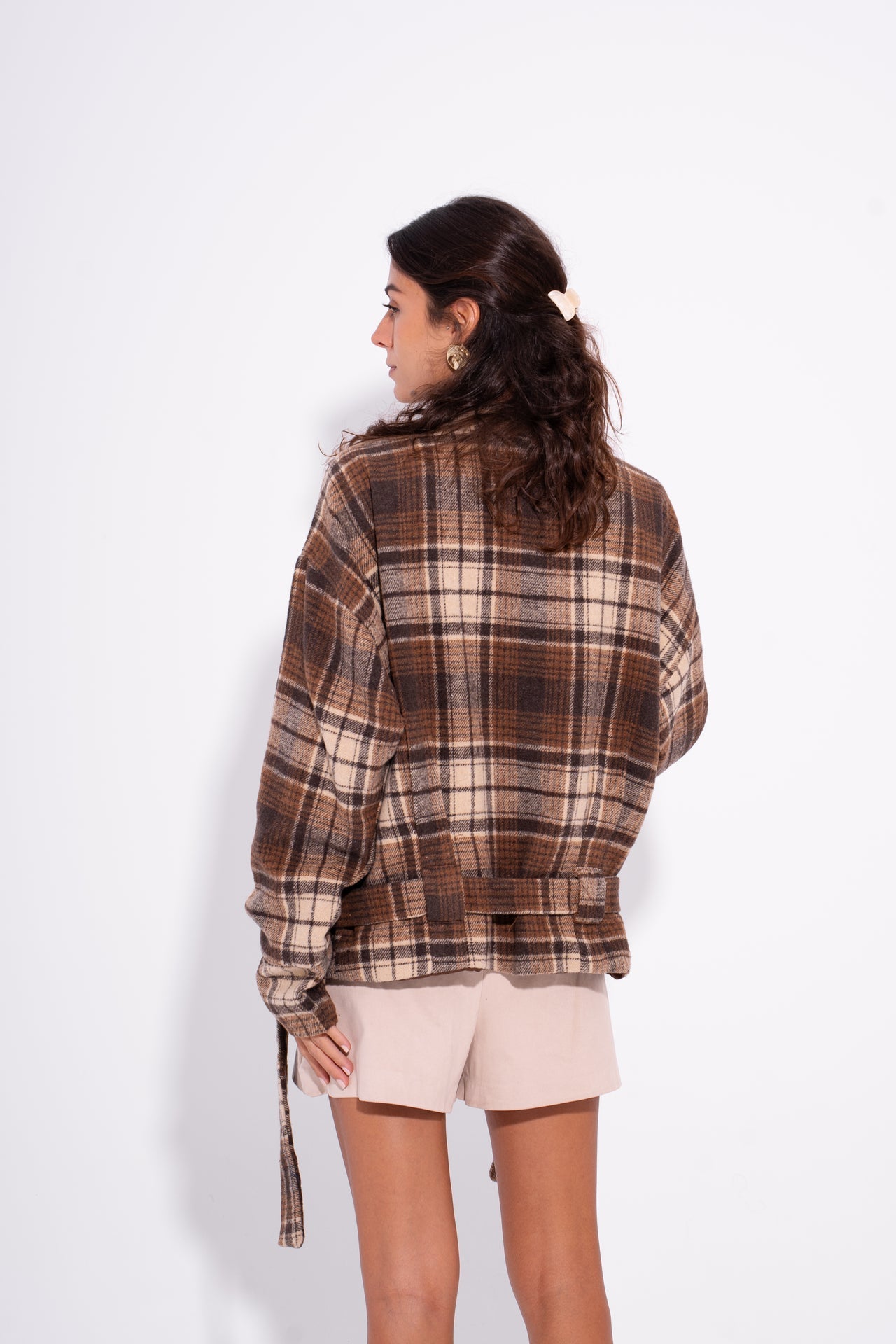 Wool Gabardine Reversible Plaid Jacket – Brown