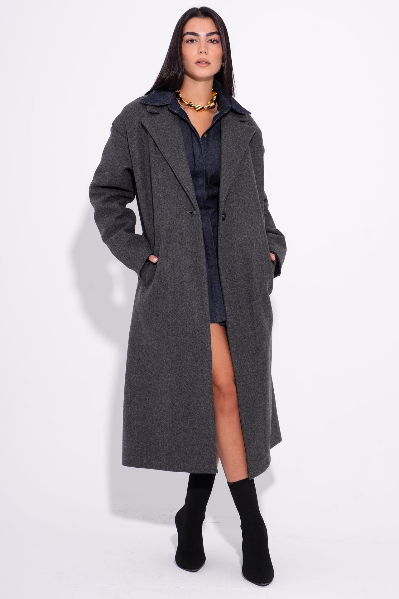 Wool Oversized Long Coat – Charcoal Grey
