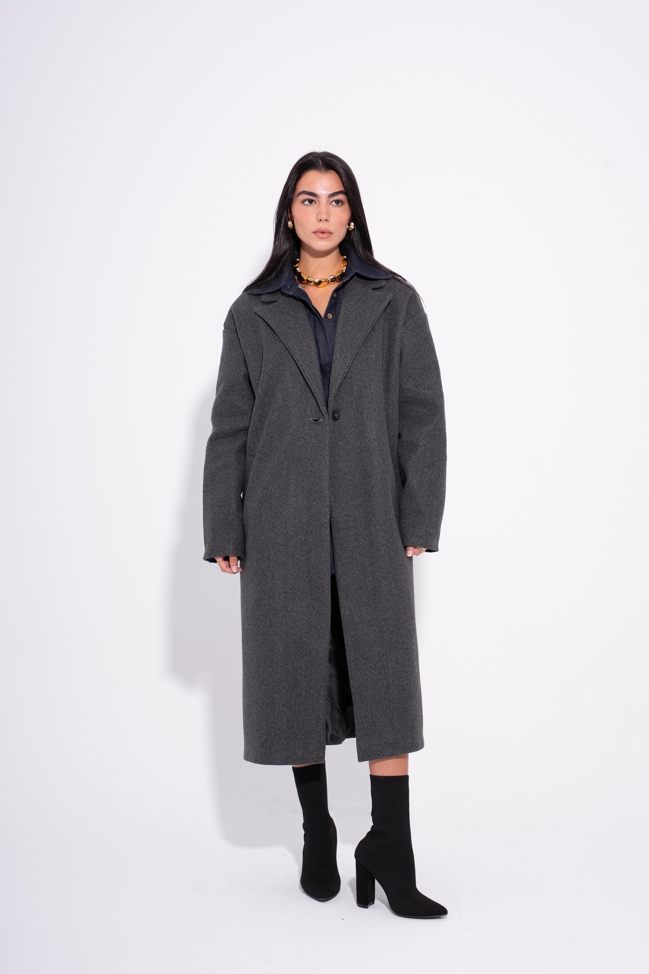 Wool Oversized Long Coat – Charcoal Grey