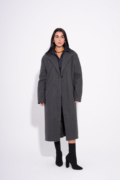 Wool Oversized Long Coat – Charcoal Grey