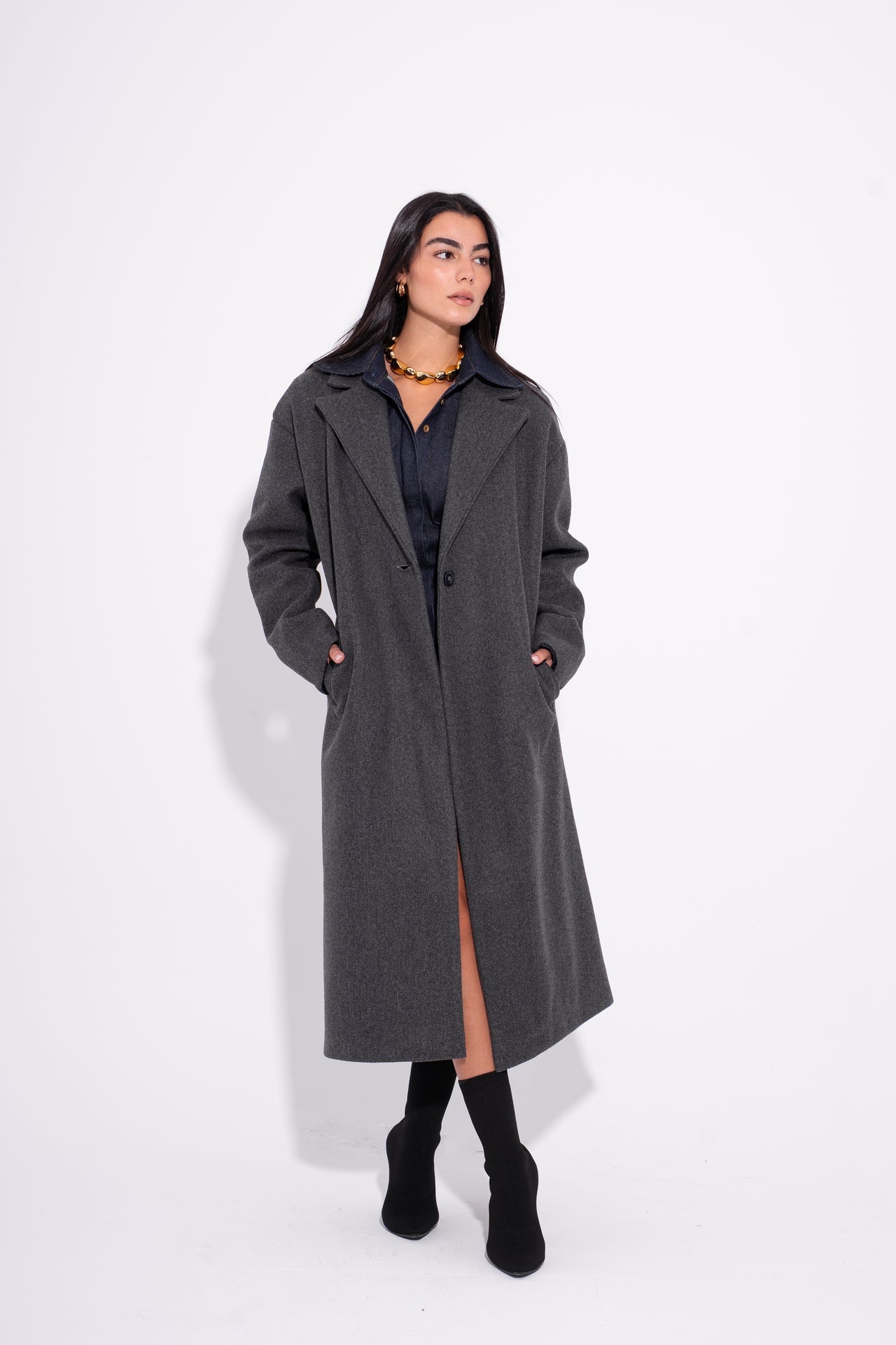 Wool Oversized Long Coat – Charcoal Grey