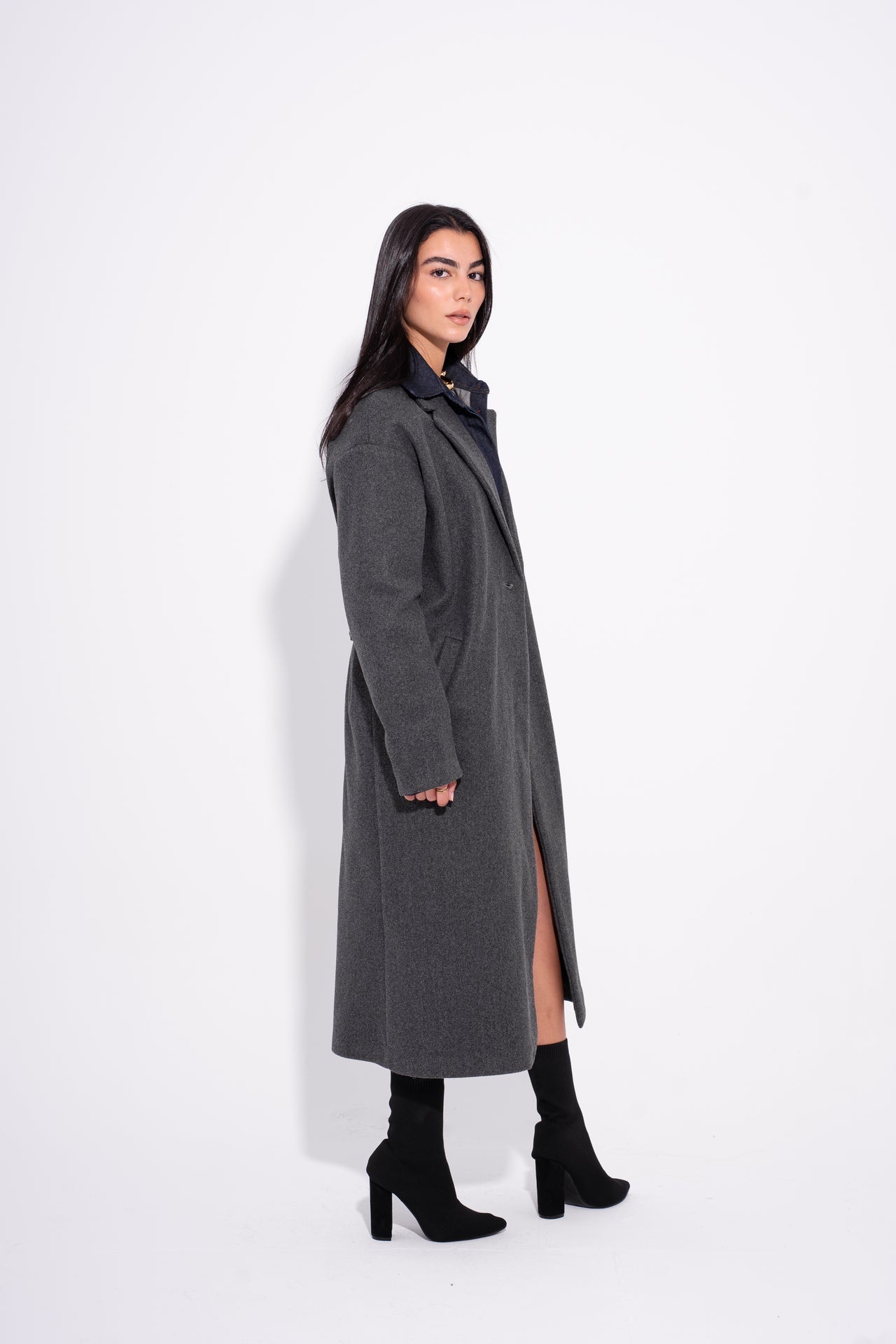 Wool Oversized Long Coat – Charcoal Grey
