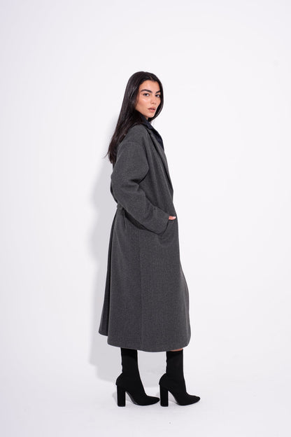Wool Oversized Long Coat – Charcoal Grey