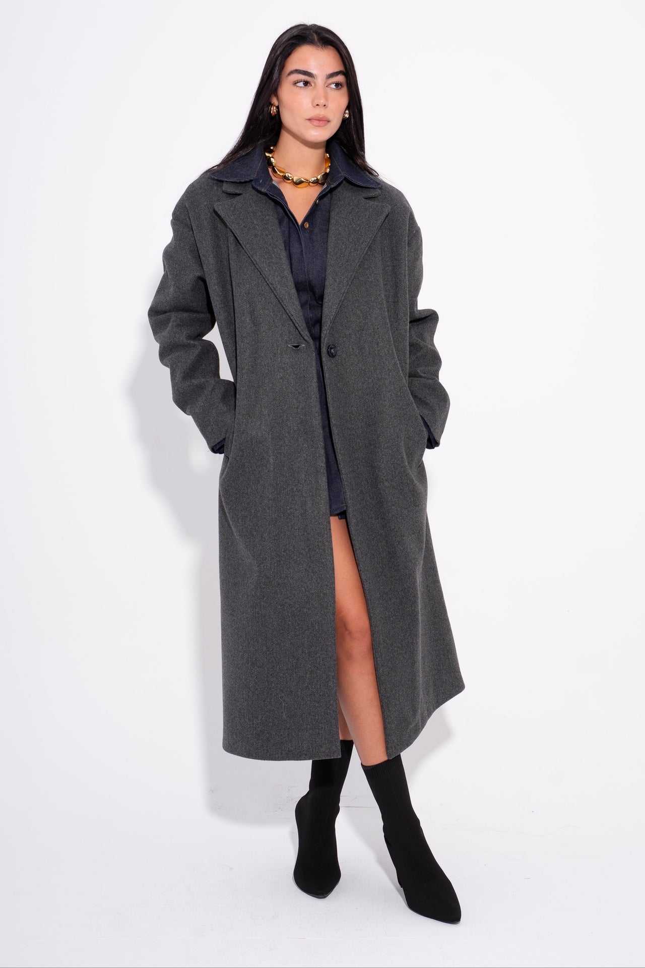 Wool Oversized Long Coat – Charcoal Grey