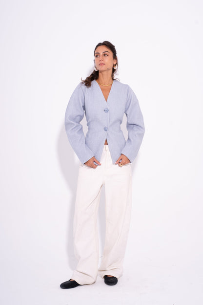 Wool Buttoned Tailored Blazer – Baby Blue