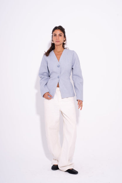 Wool Buttoned Tailored Blazer – Baby Blue
