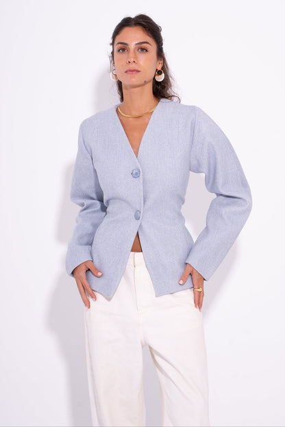 Wool Buttoned Tailored Blazer – Baby Blue