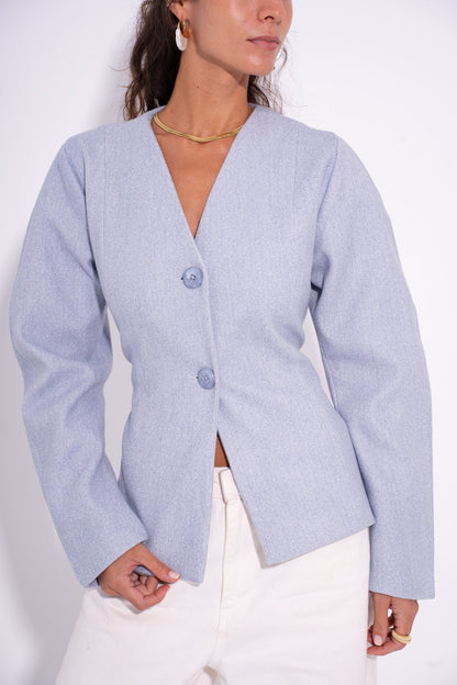 Wool Buttoned Tailored Blazer – Baby Blue