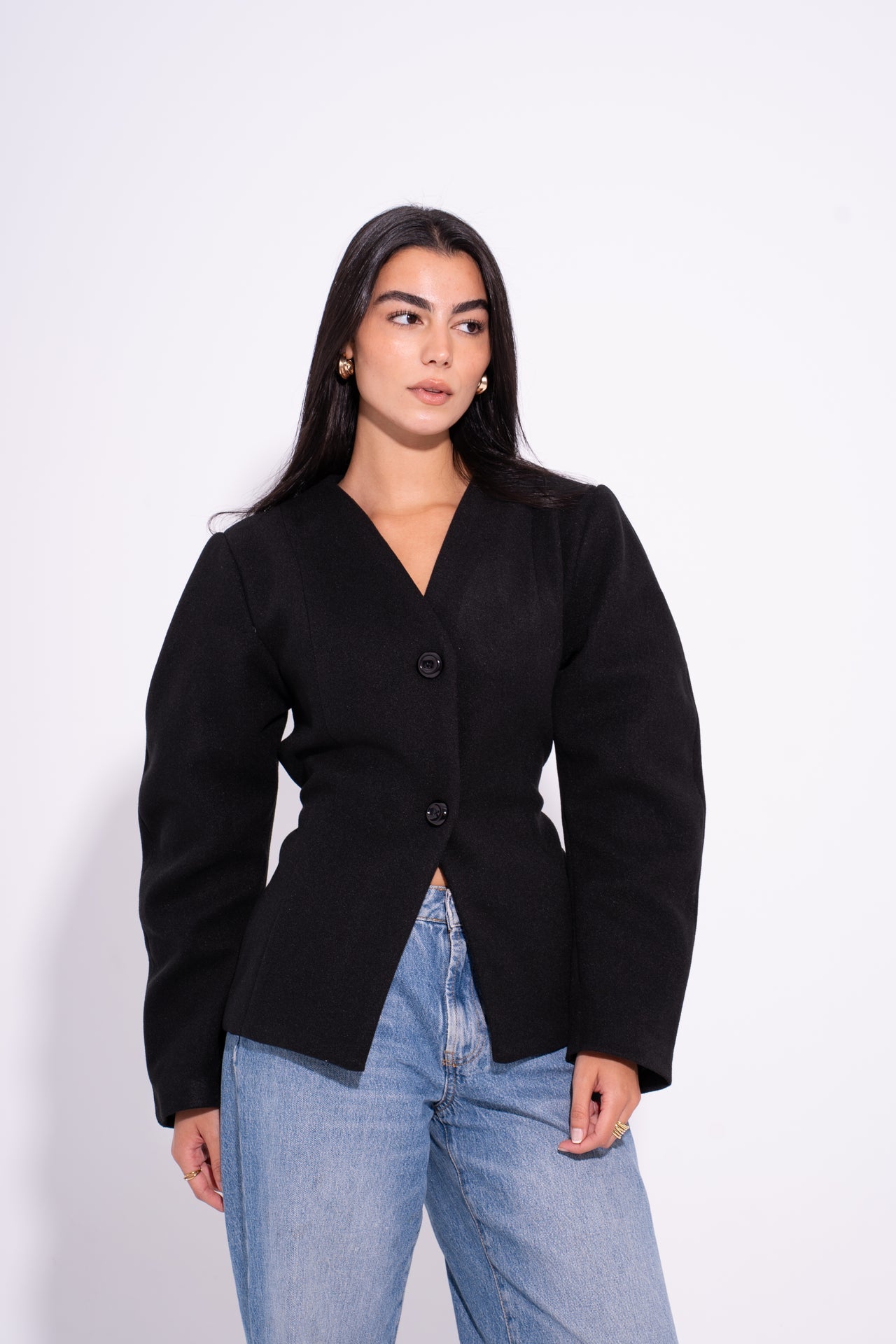 Wool Buttoned Tailored Blazer – Black