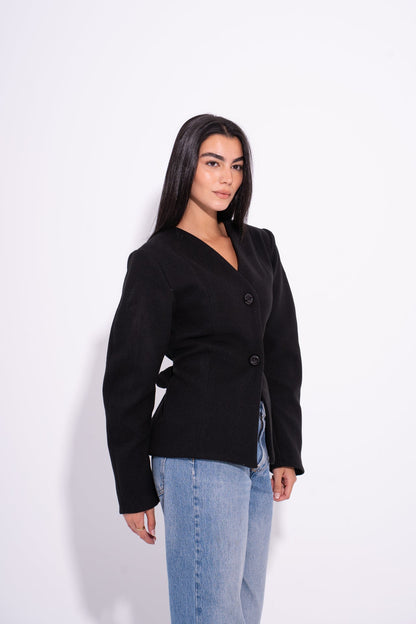 Wool Buttoned Tailored Blazer – Black