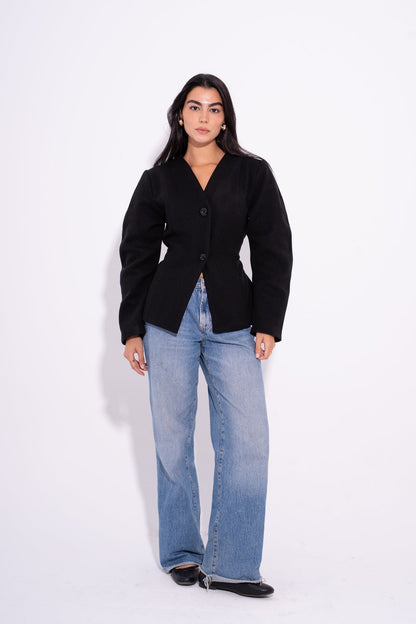 Wool Buttoned Tailored Blazer – Black