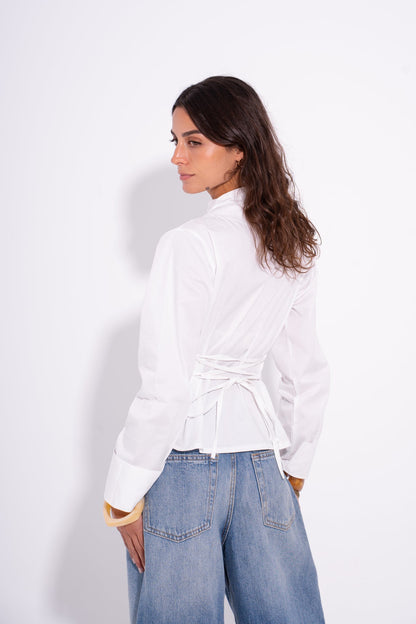 Poplin Colorful Button Shirt – White