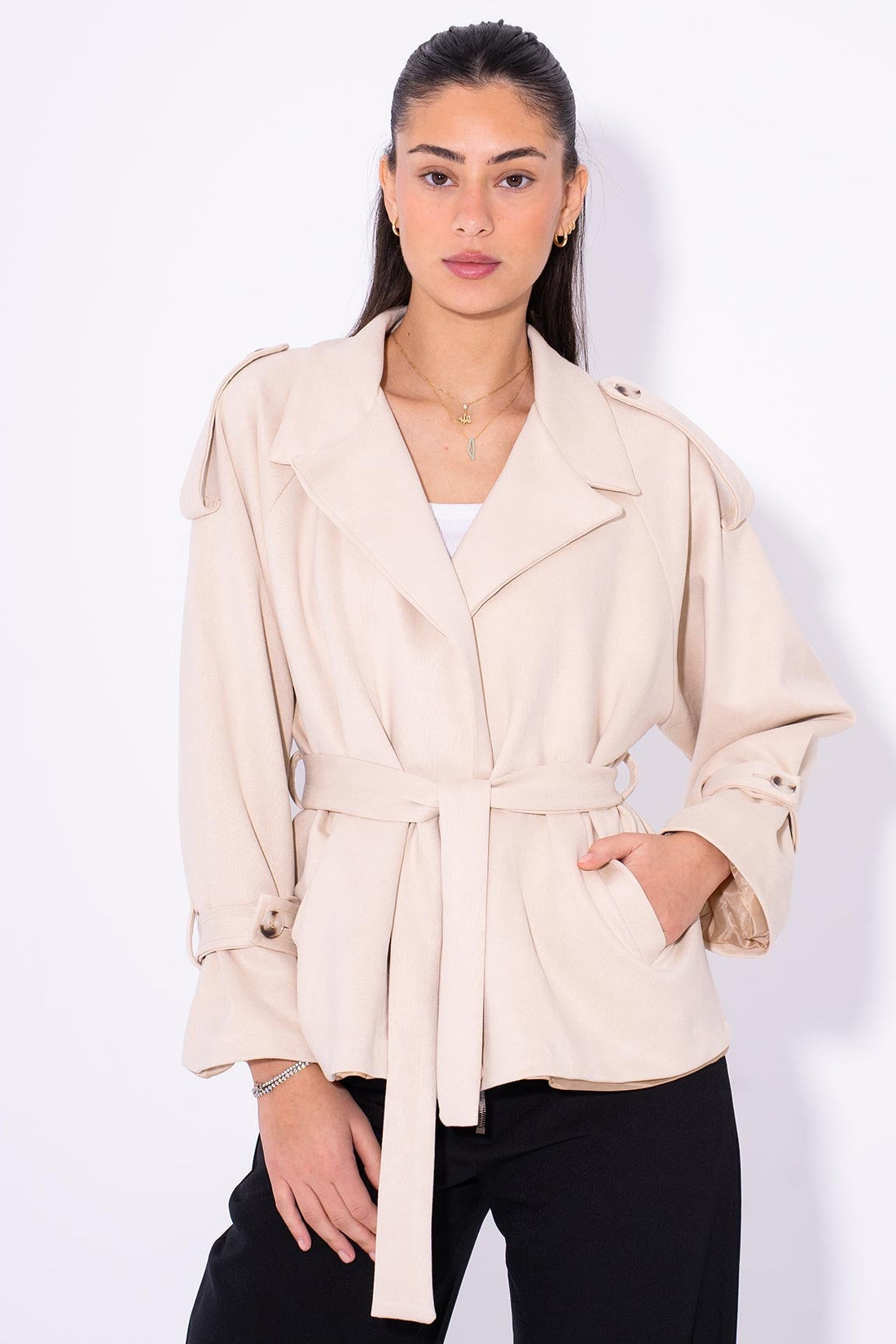 It-Girl Suede Wrap Jacket - Beige
