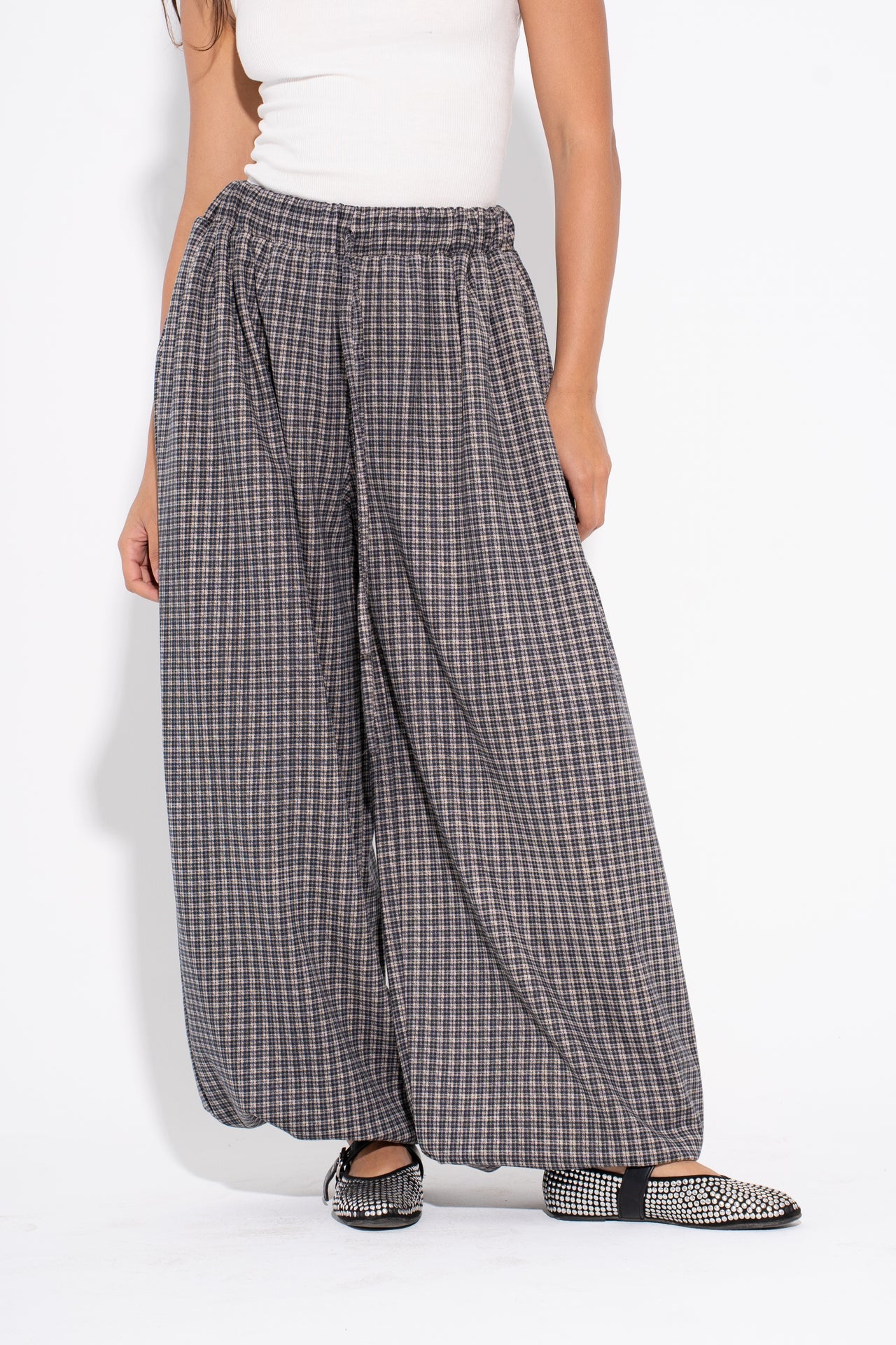 Suede Checkered Wide-Leg Pants – Multicolor