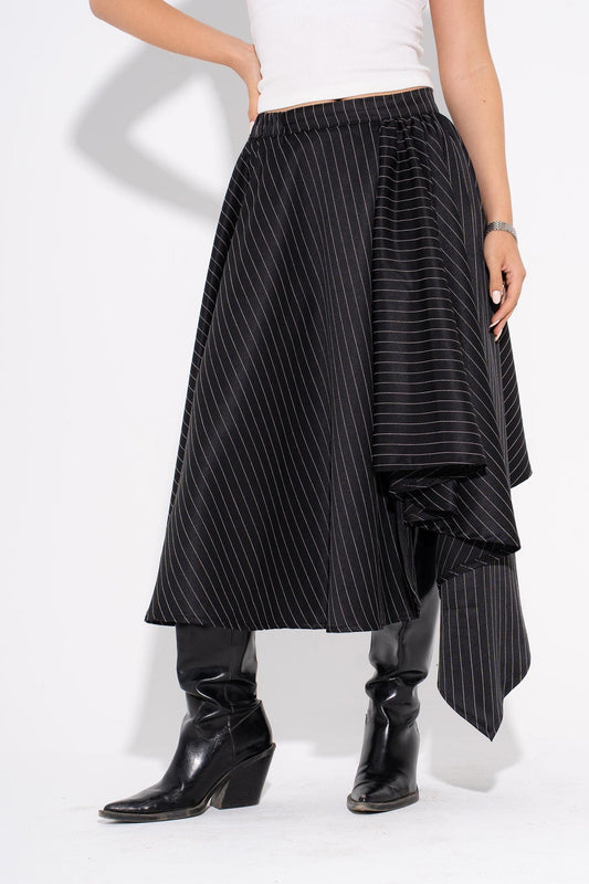 Asymmetrical Pinstripe Skirt - Black