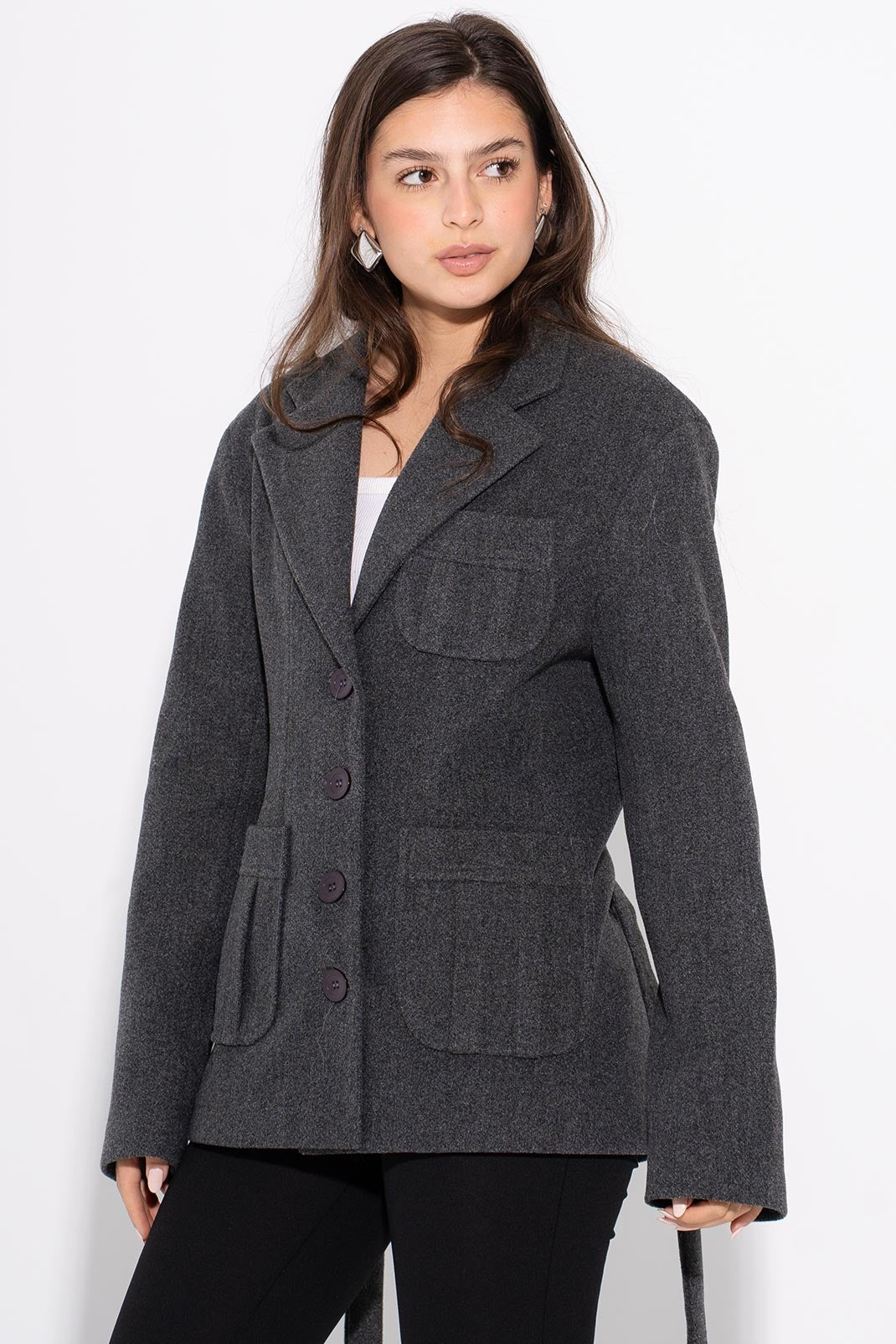 Gabardine Plain Blazer Jacket – Gray