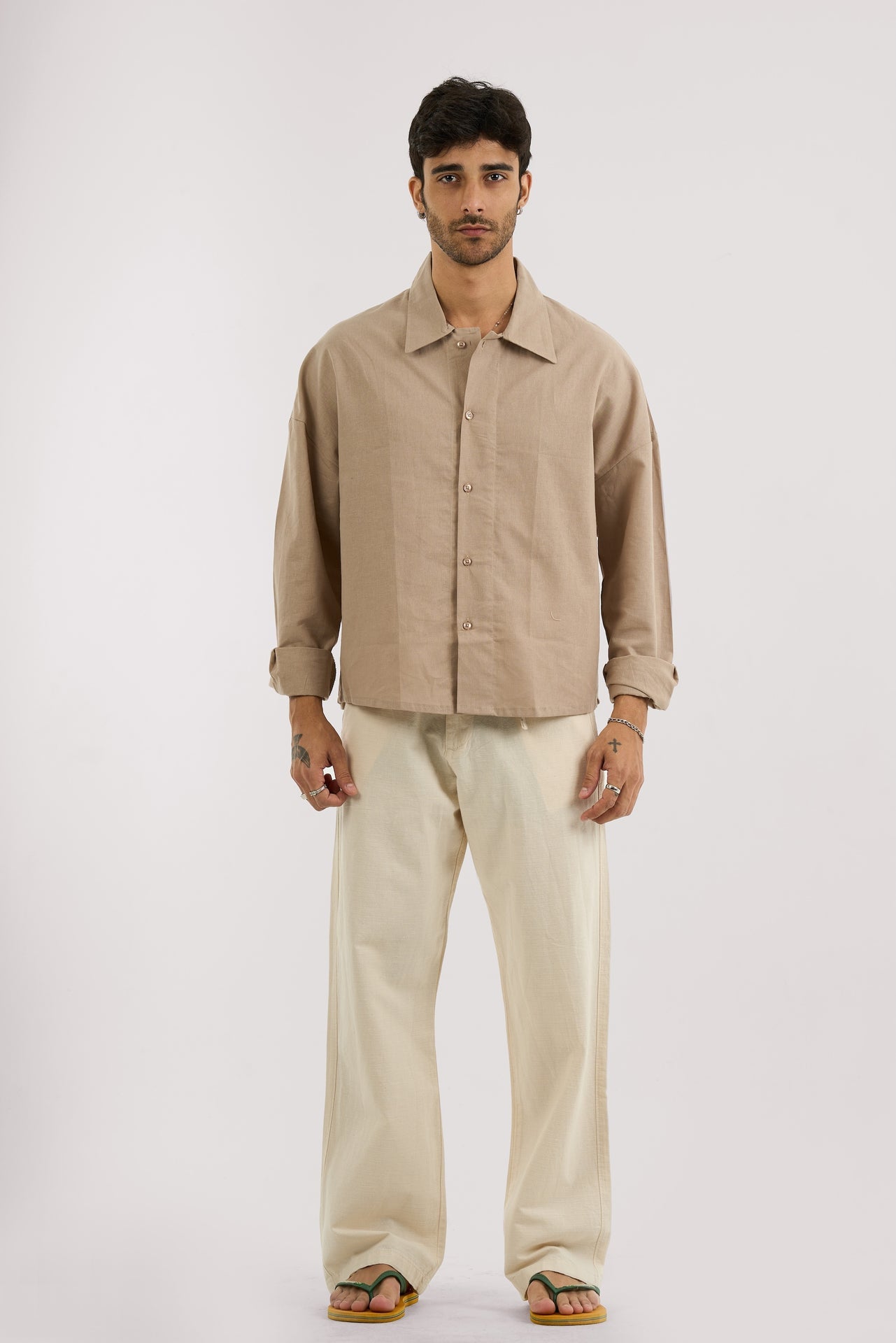 BEIGE WIDE LEG LINEN PANTS