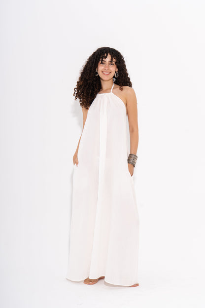 Halter Maxi Flow Dress - White