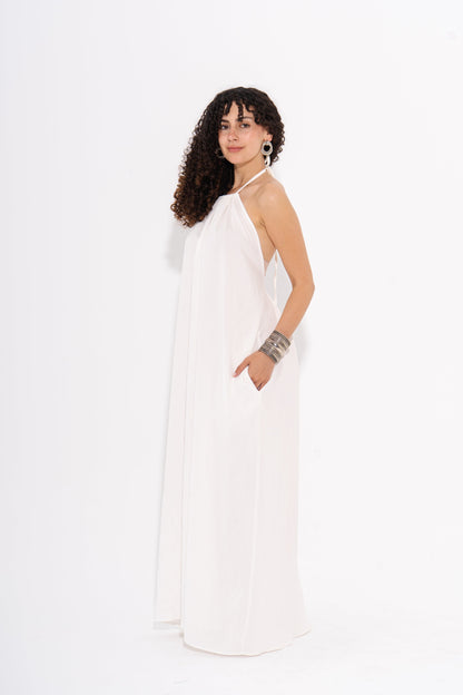Halter Maxi Flow Dress - White