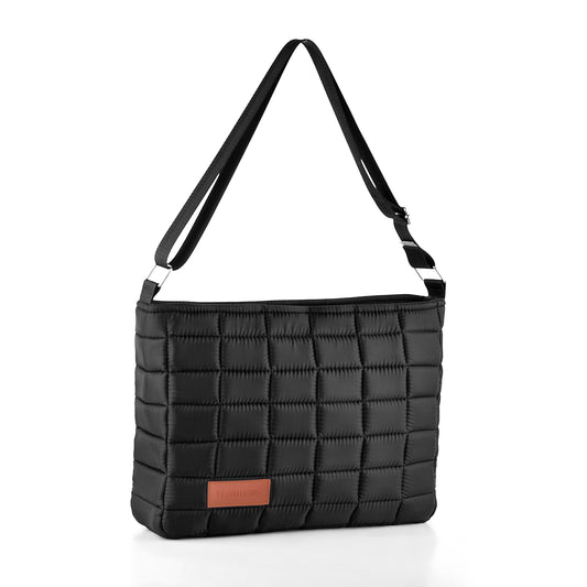 Soft quilted fabric shoulder bag and cross bag for women in black from BS Collection