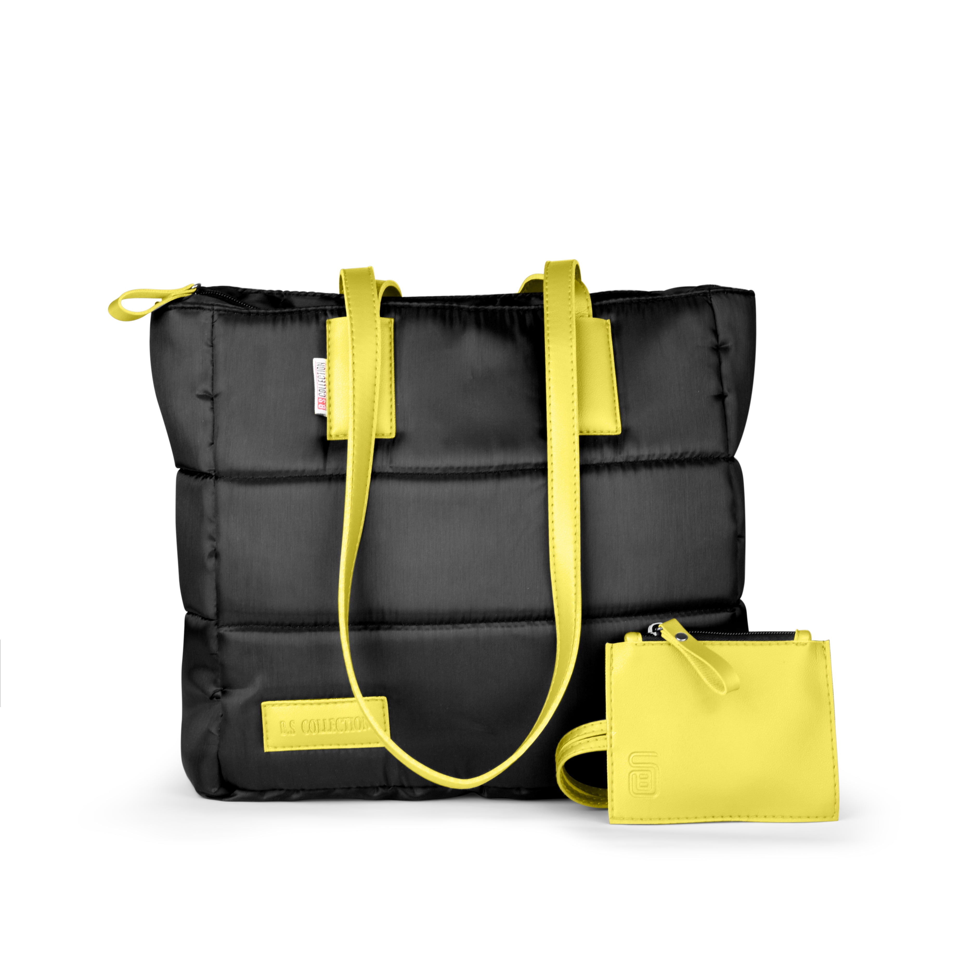 Puffer Medium Size Tote Bag With Wallet - Neon Yellow