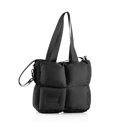 Large capacity waterproof soft quilted shoulder bag and crossbag for women - Black