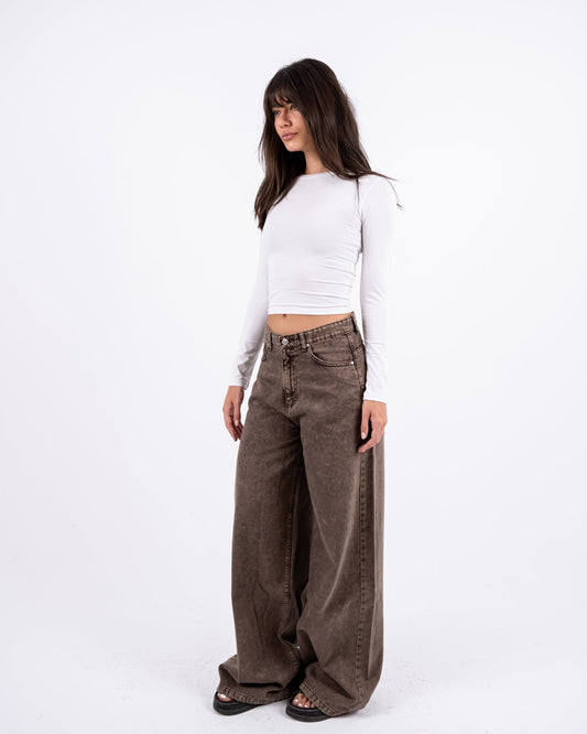 Brown Washed Wide-leg Jeans