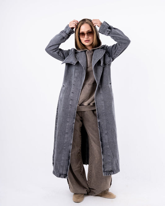 Denim Trench Coat In Grey