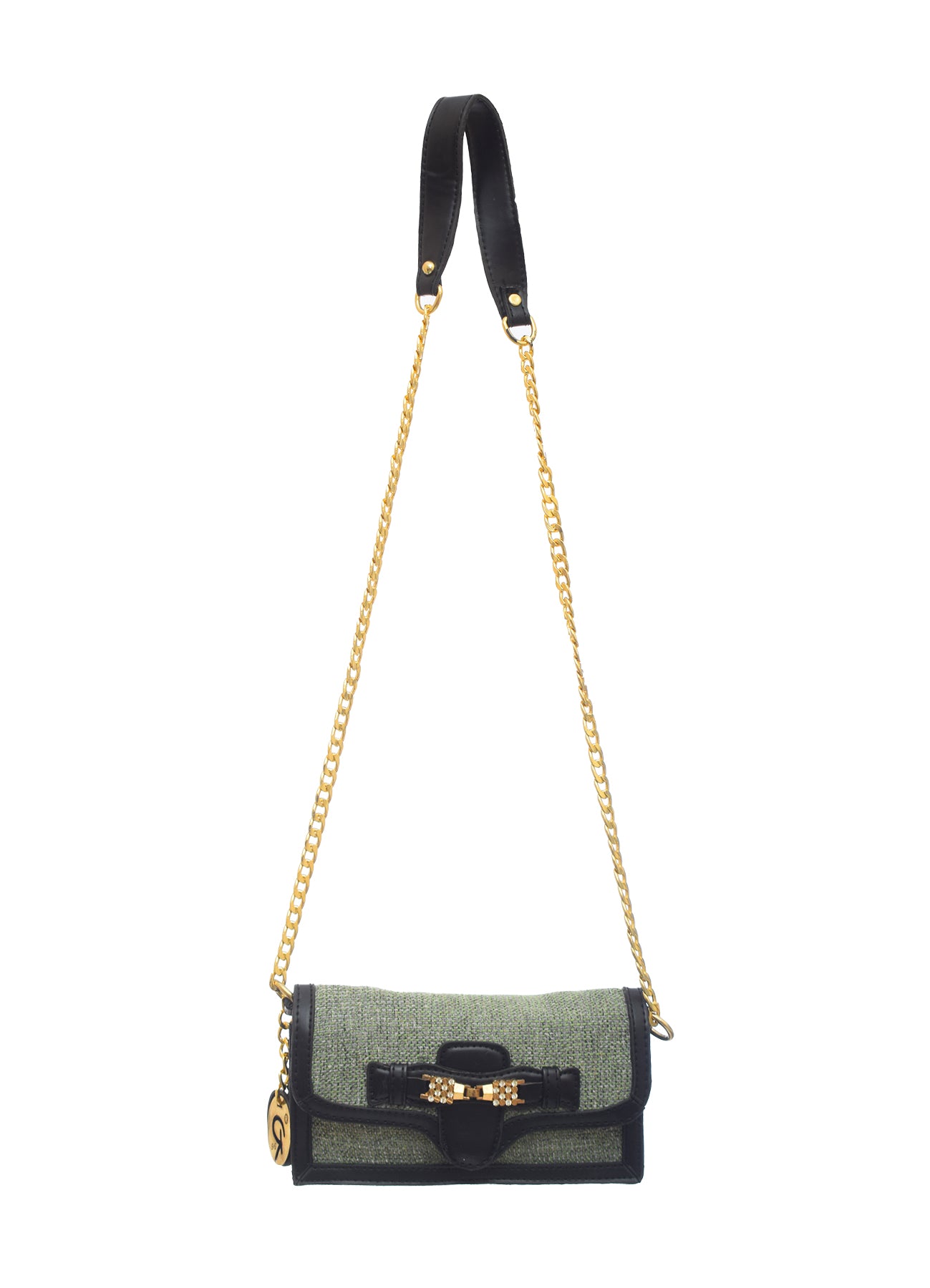 Burlap And Faux Leather Crossbody Bag