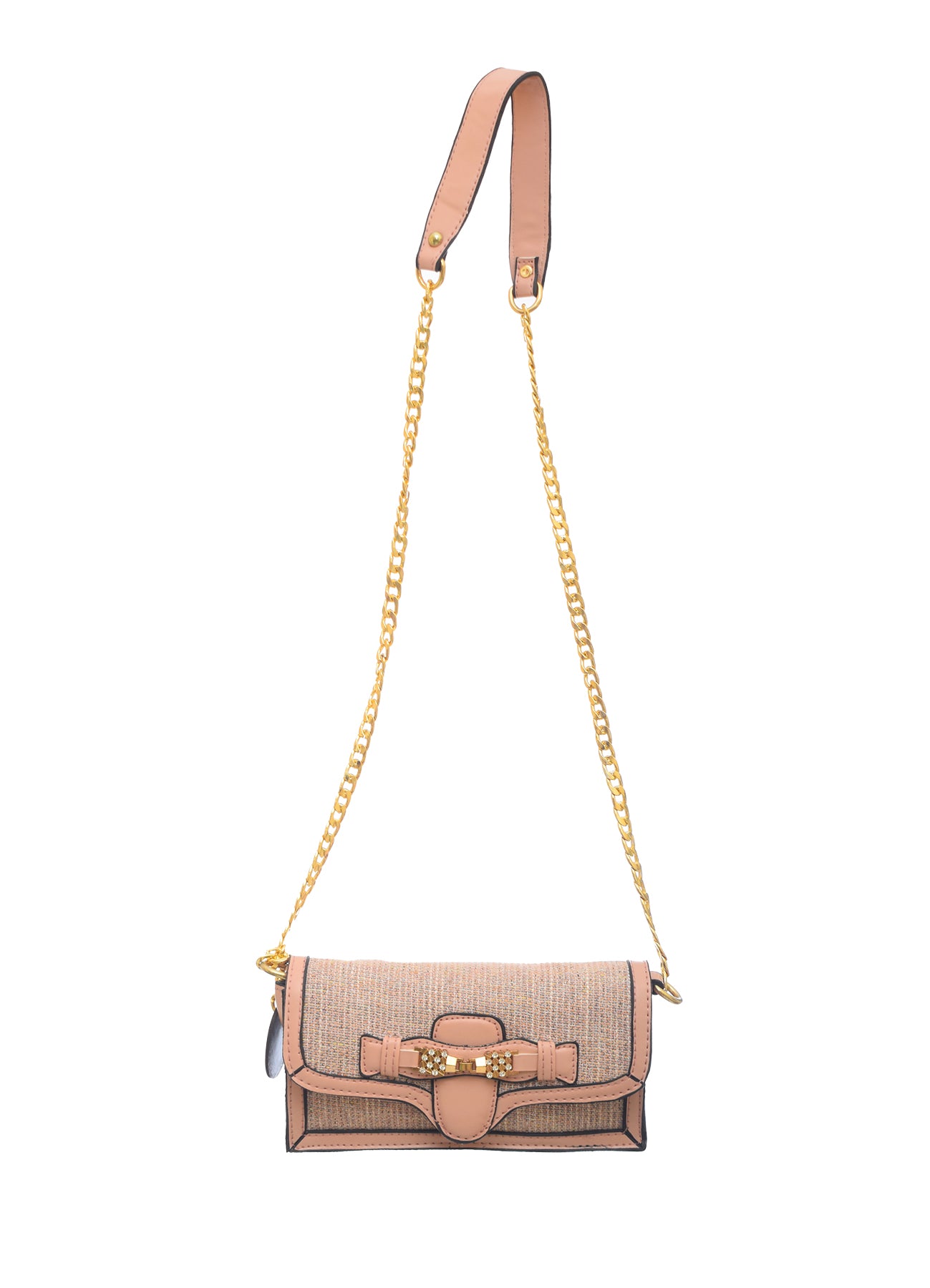 Burlap And Faux Leather Crossbody Bag