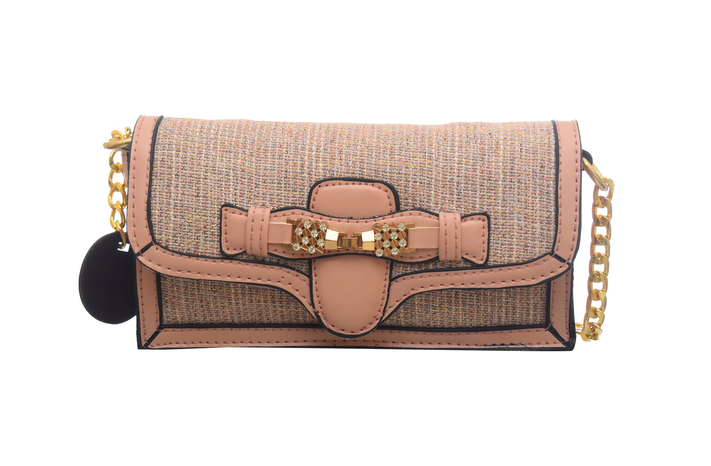 Burlap And Faux Leather Crossbody Bag