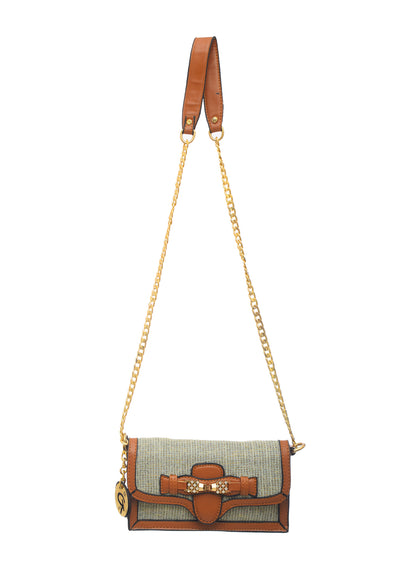 Burlap And Faux Leather Crossbody Bag