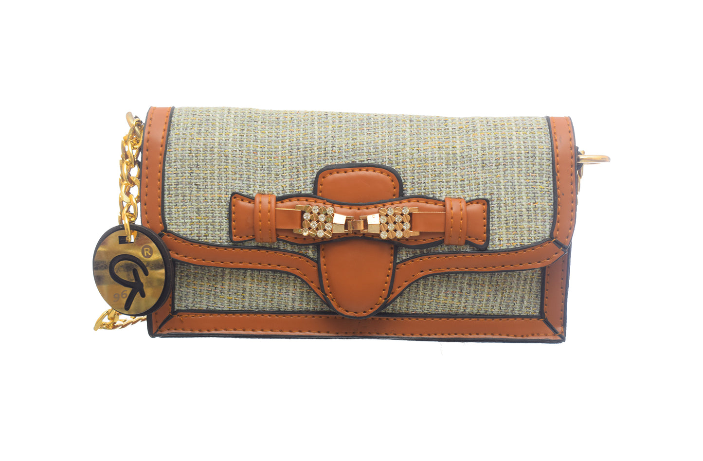 Burlap And Faux Leather Crossbody Bag