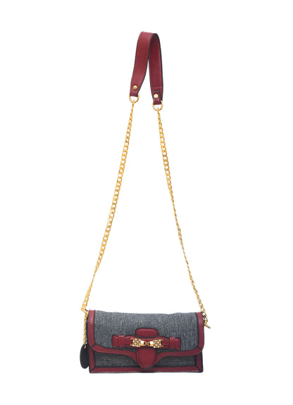 Burlap And Faux Leather Crossbody Bag