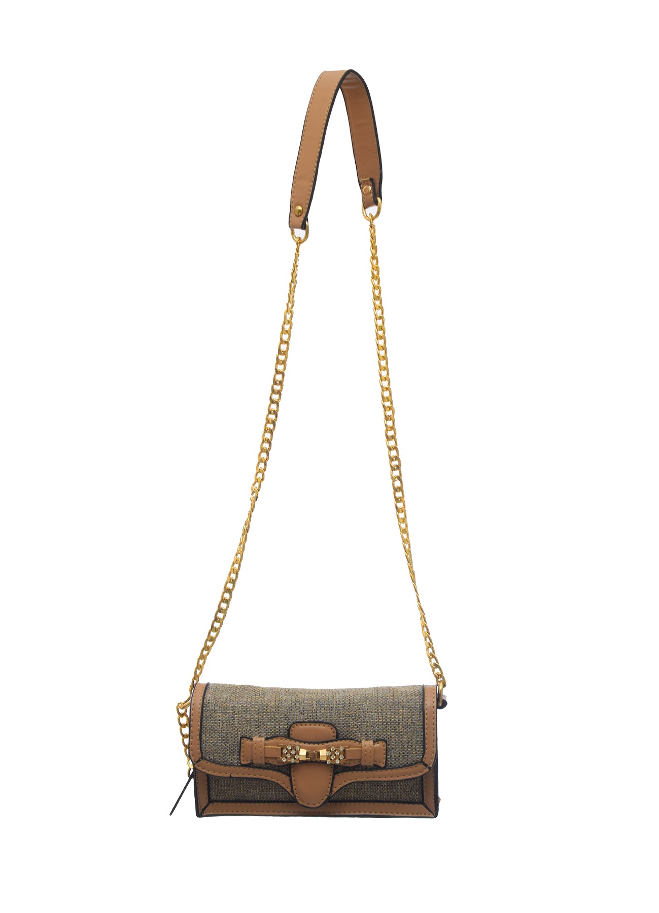 Burlap And Faux Leather Crossbody Bag