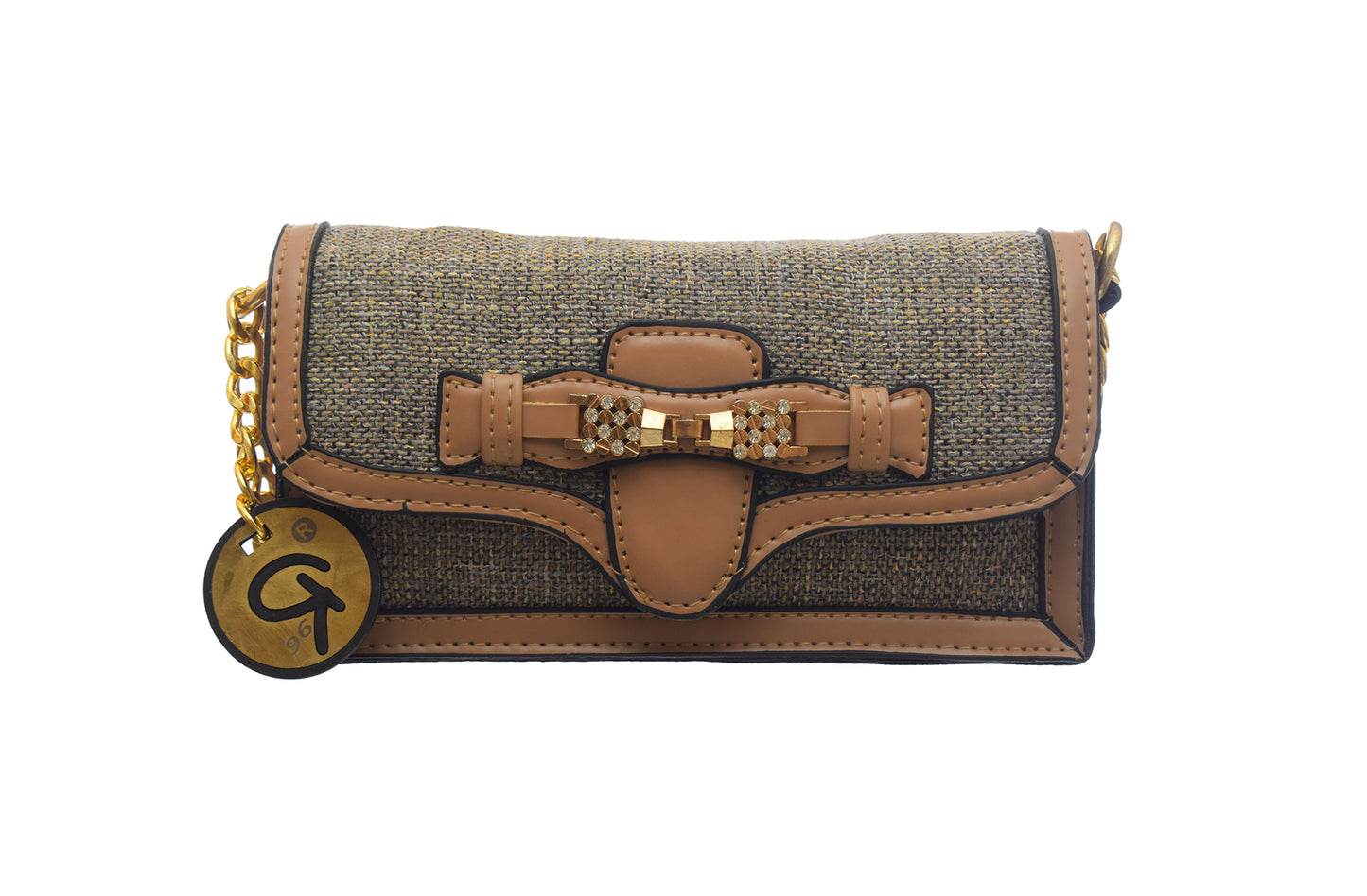 Burlap And Faux Leather Crossbody Bag