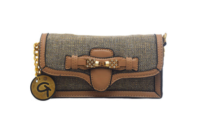 Burlap And Faux Leather Crossbody Bag