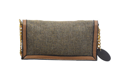 Burlap And Faux Leather Crossbody Bag