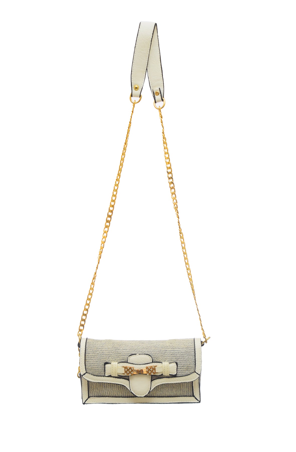 Burlap And Faux Leather Crossbody Bag