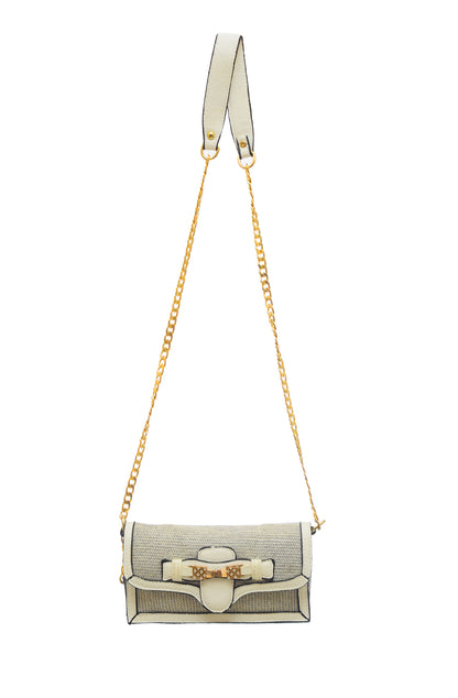 Burlap And Faux Leather Crossbody Bag