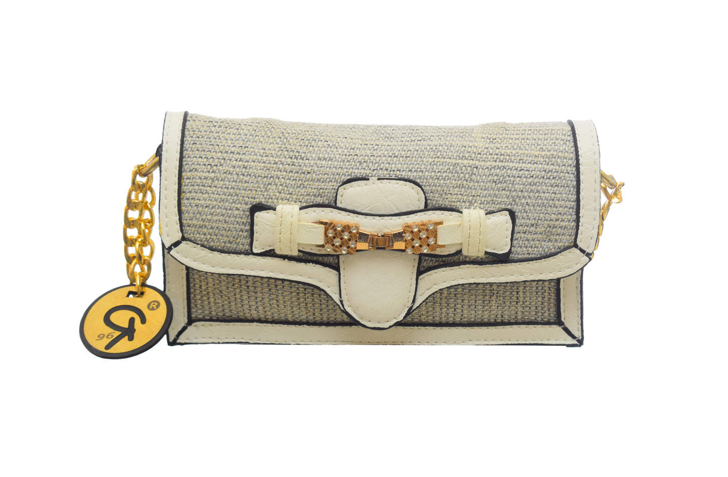 Burlap And Faux Leather Crossbody Bag