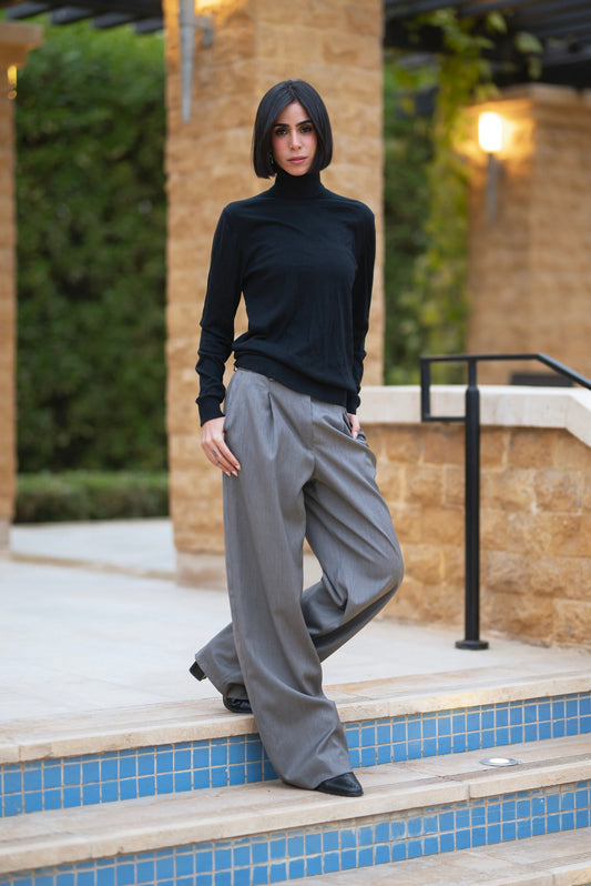 Pleated Wide-Leg Pants - Grey