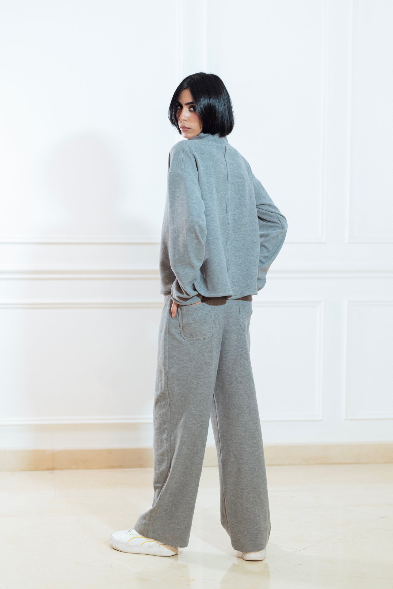 Cashmere Mélange Knit Loungewear Set – Grey