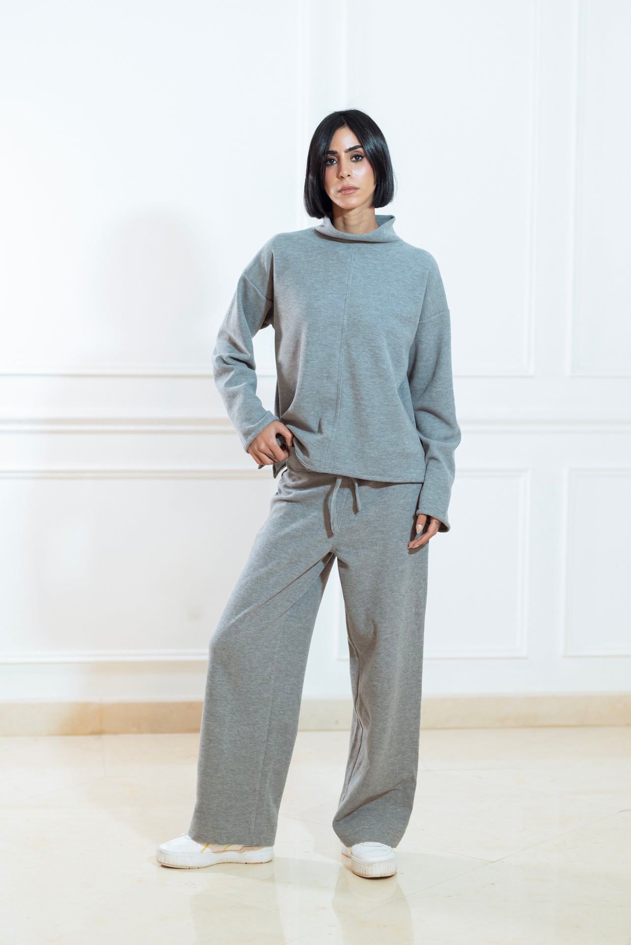 Cashmere Mélange Knit Loungewear Set – Grey