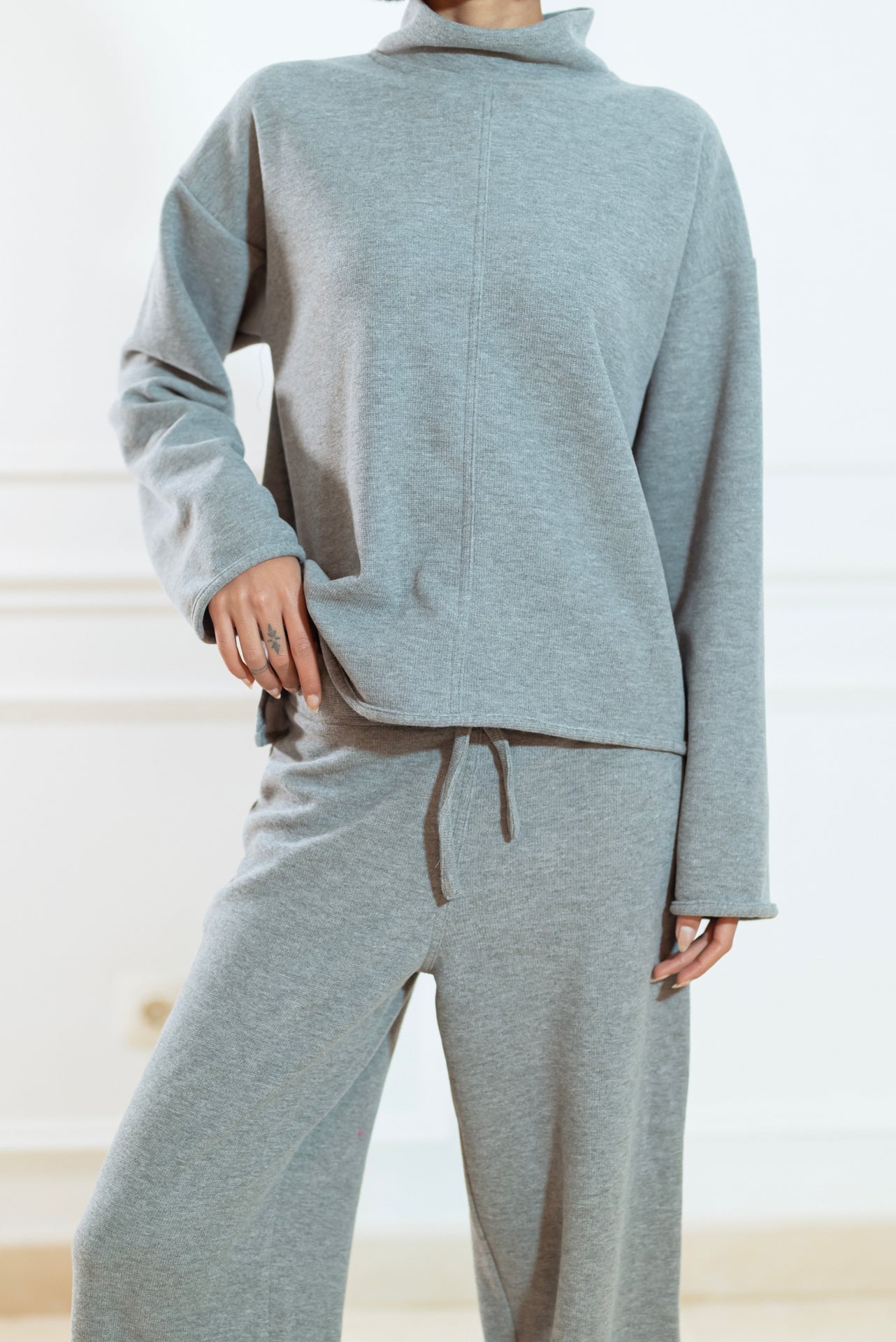 Cashmere Mélange Knit Loungewear Set – Grey