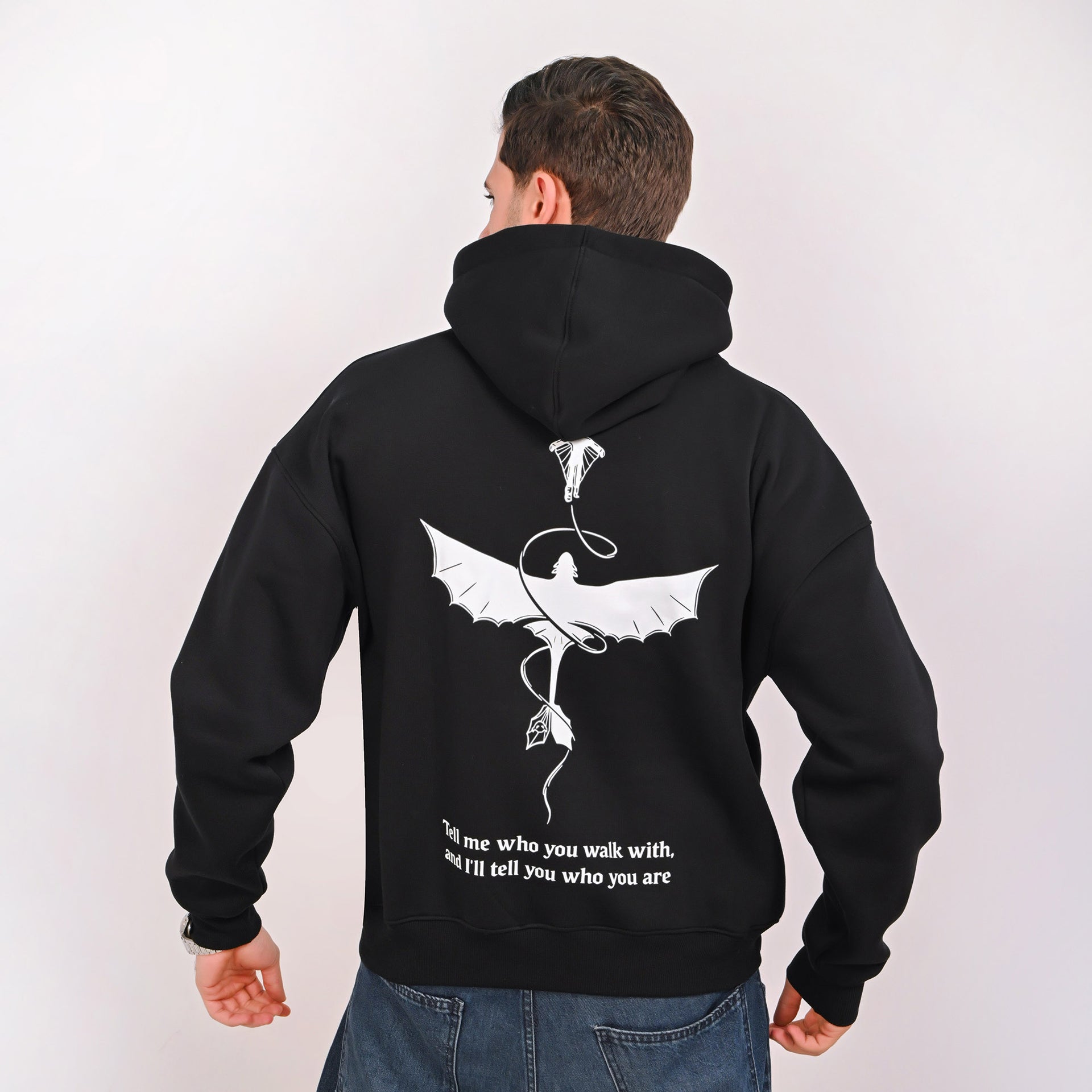 Wings Graphic Oversized Hoodie – Black