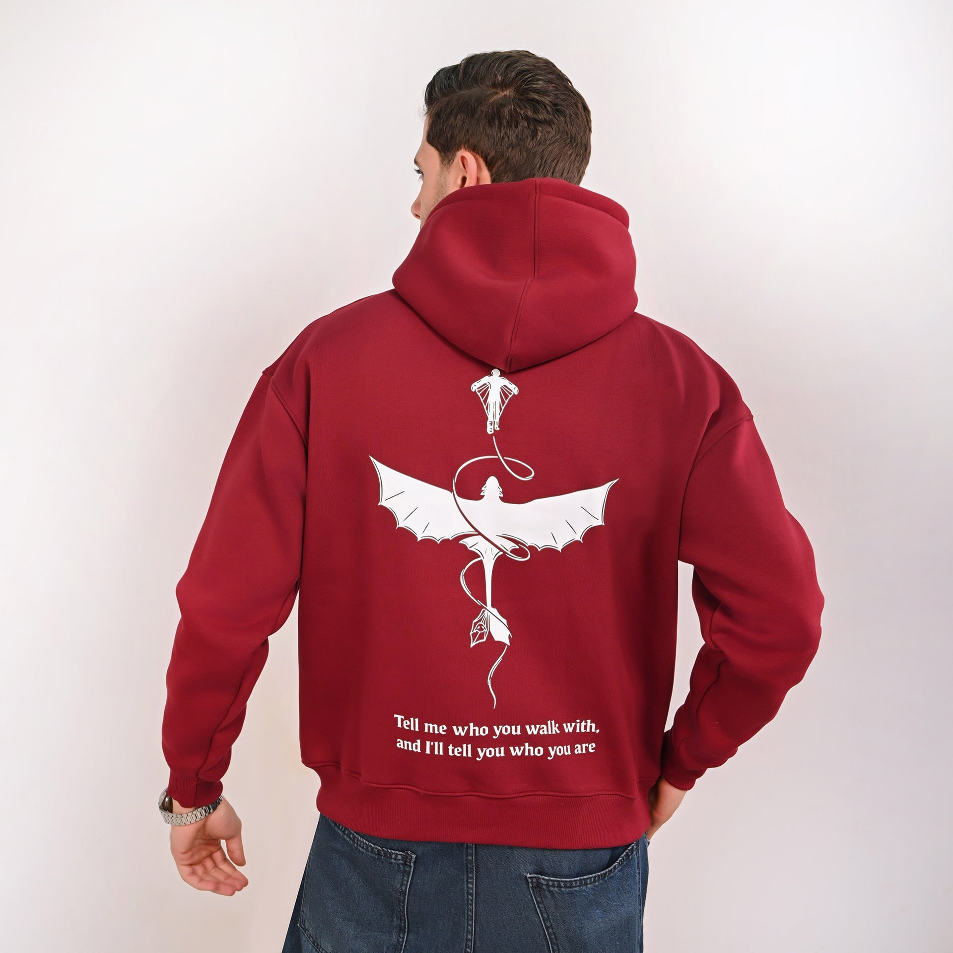 Wings Graphic Oversized Hoodie –  Burgundy