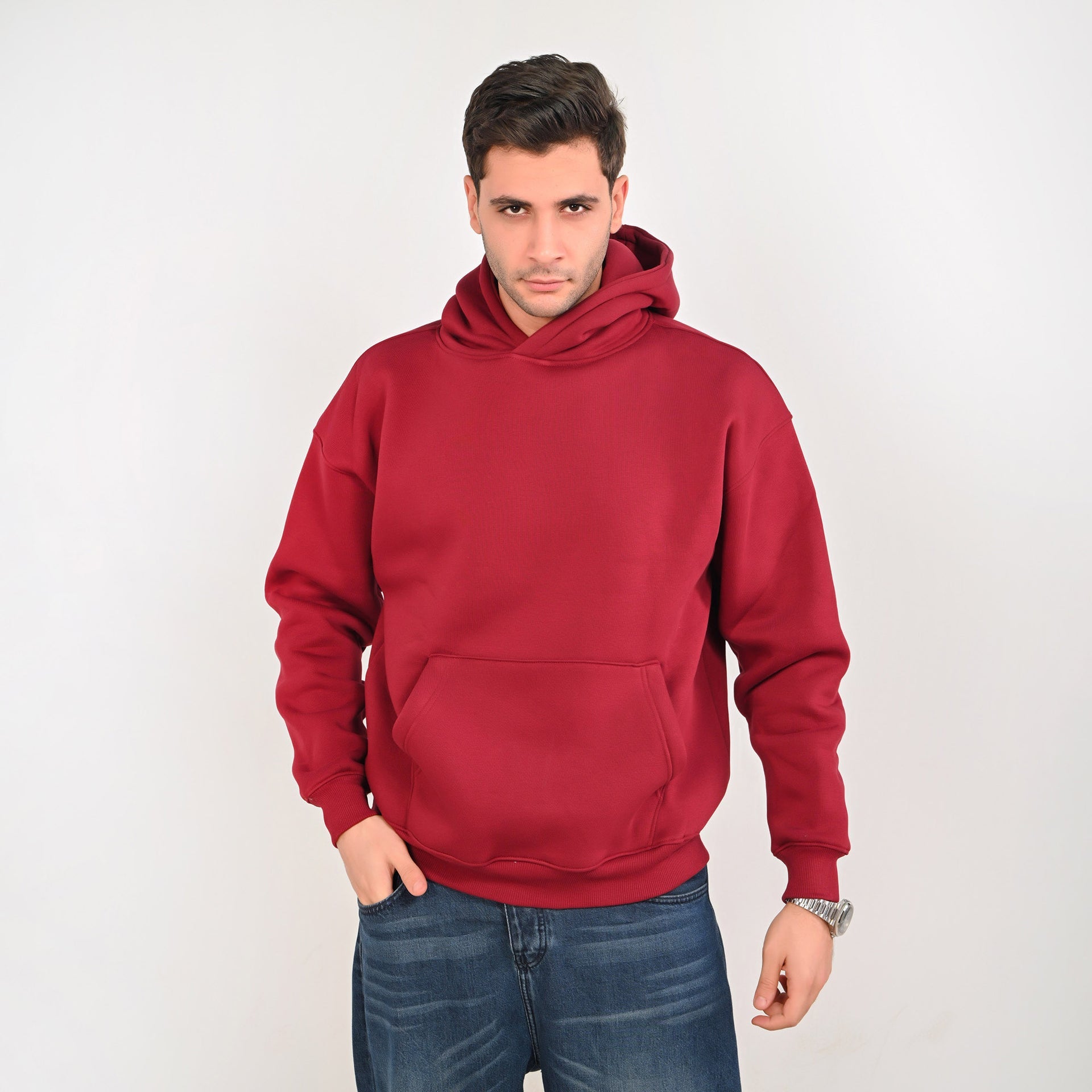 Plain Essential Kangaroo Hoodie – Burgundy